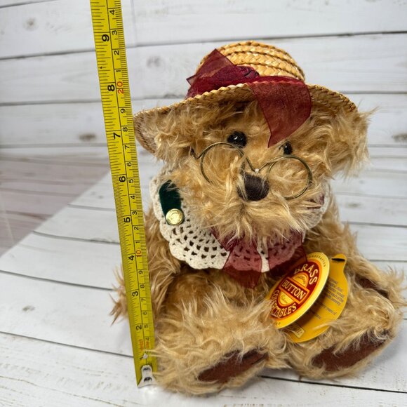 Rosie Bear Brass Button Collectables 10" Plush Bear Glass Hat Tags Vtg - Picture 9 of 10